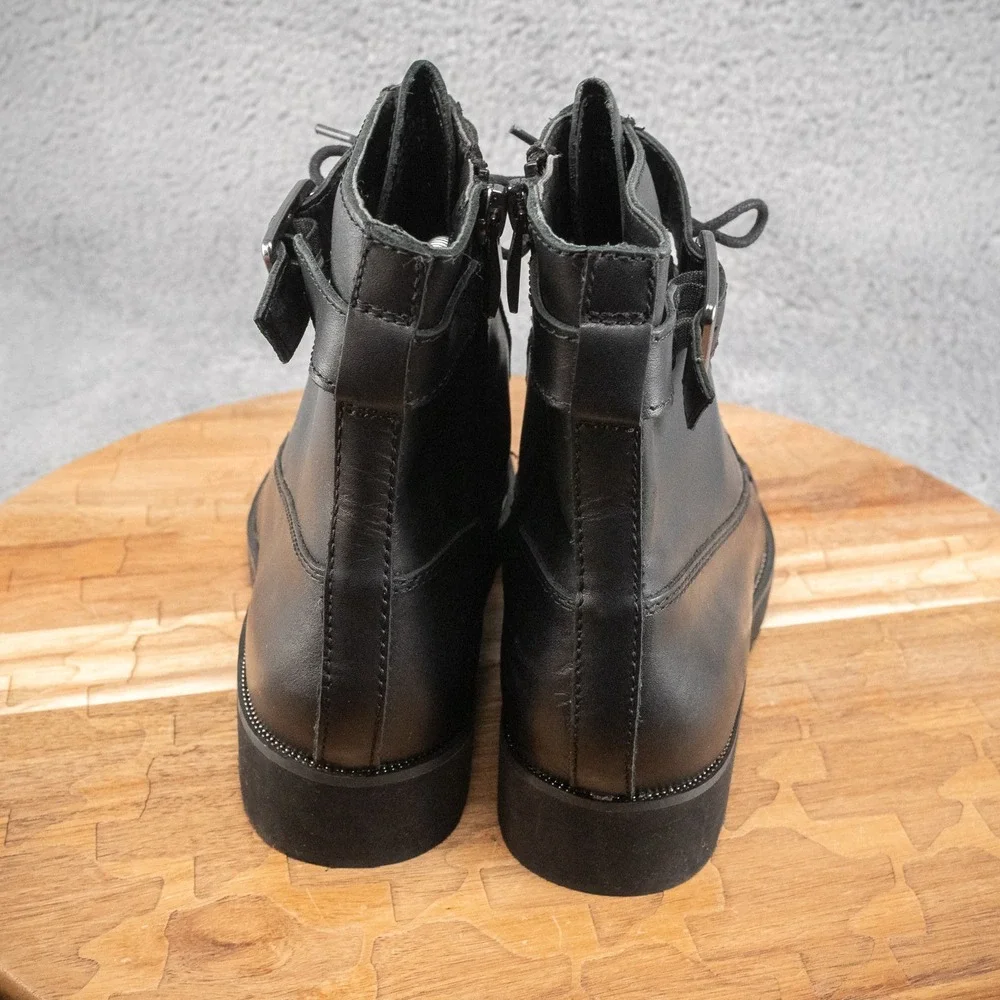 Franco Sarto Shoes Women's 6M Black Ankle Boots Carlson Lace‎ Up Leather Buckle